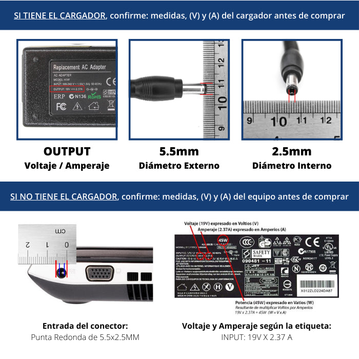 Cargador Acer 19V 3.42A 65W Plug 3.0X1.0mm - Alternativo